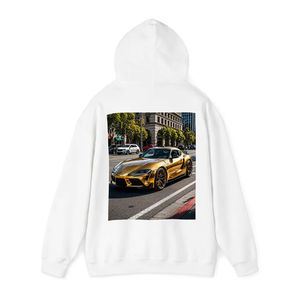 Gold Toyota Supra City Street Urban Setting – Hoodies