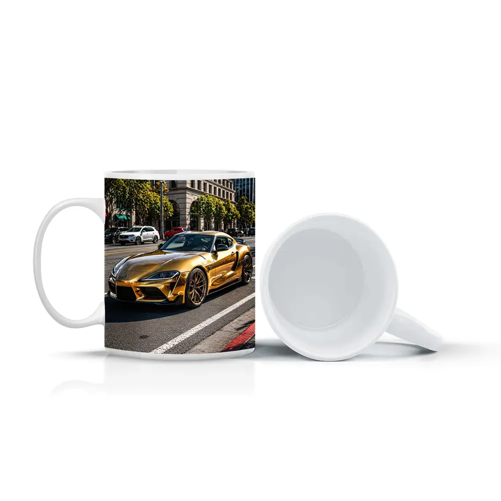 Gold Toyota Supra City Street Urban Setting – Mugs