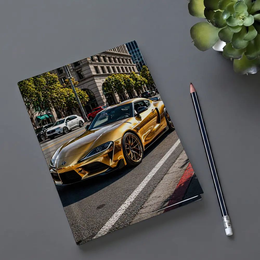 Gold Toyota Supra City Street Urban Setting – Notebooks