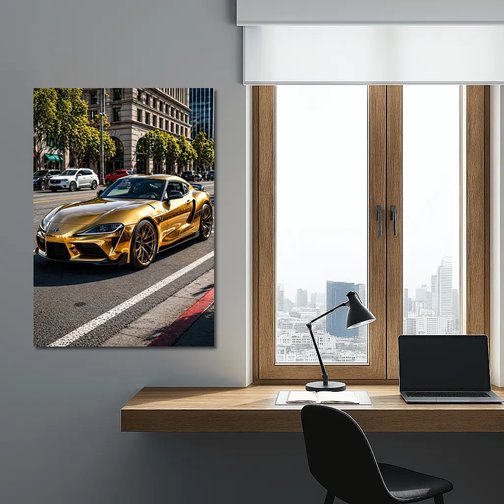 Gold Toyota Supra City Street Urban Setting – Wall Art