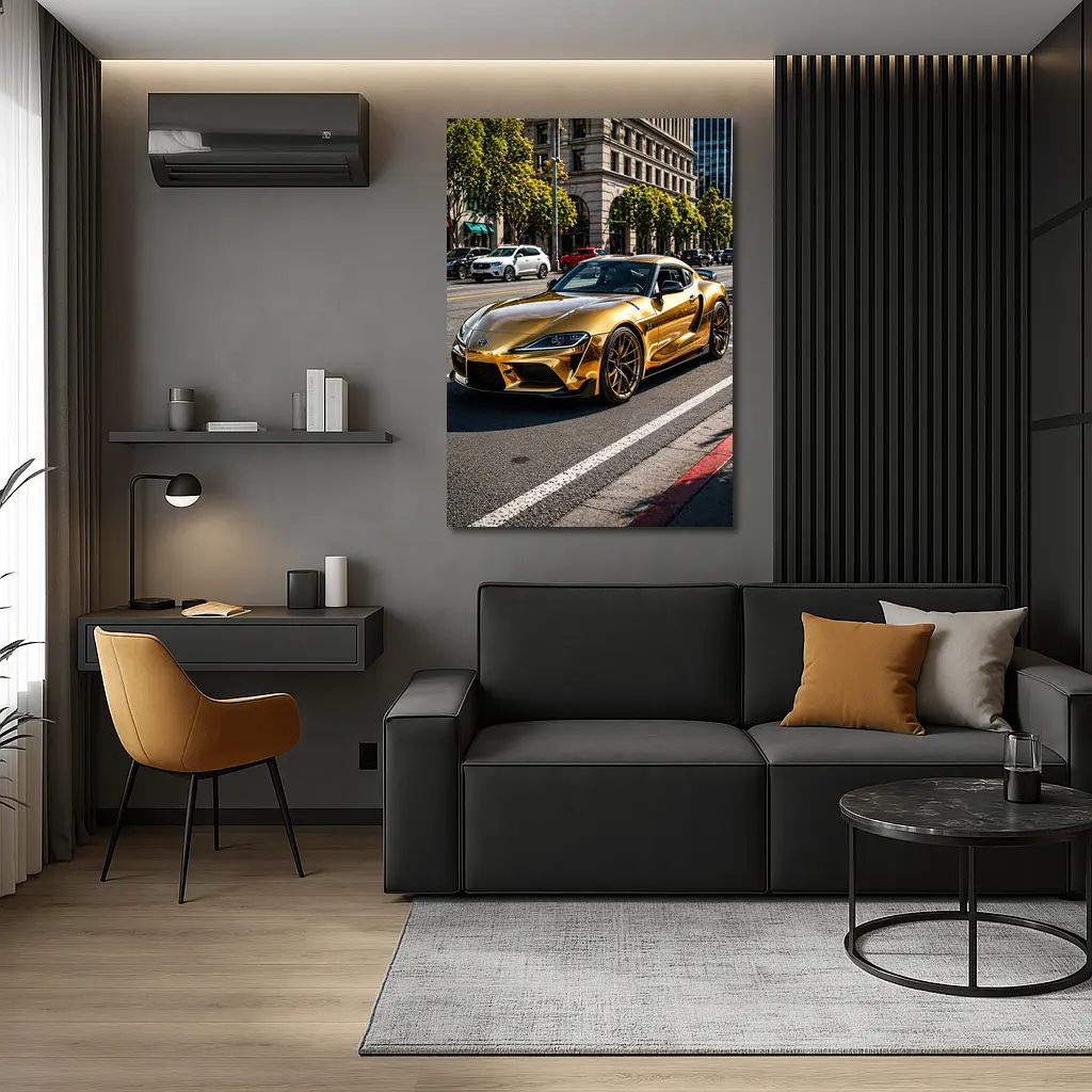 Gold Toyota Supra City Street Urban Setting – Wall Art