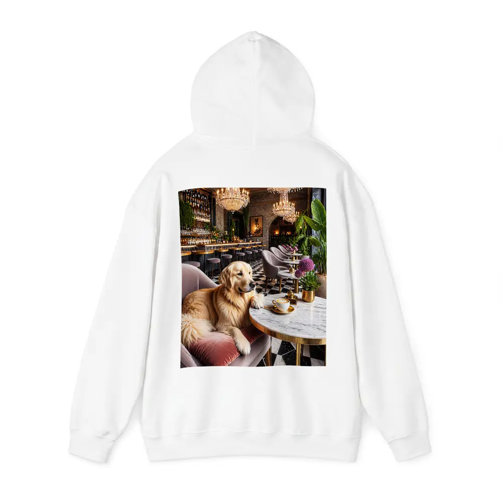 Golden Retriever Relaxing in Luxury Cafe – Hoodies