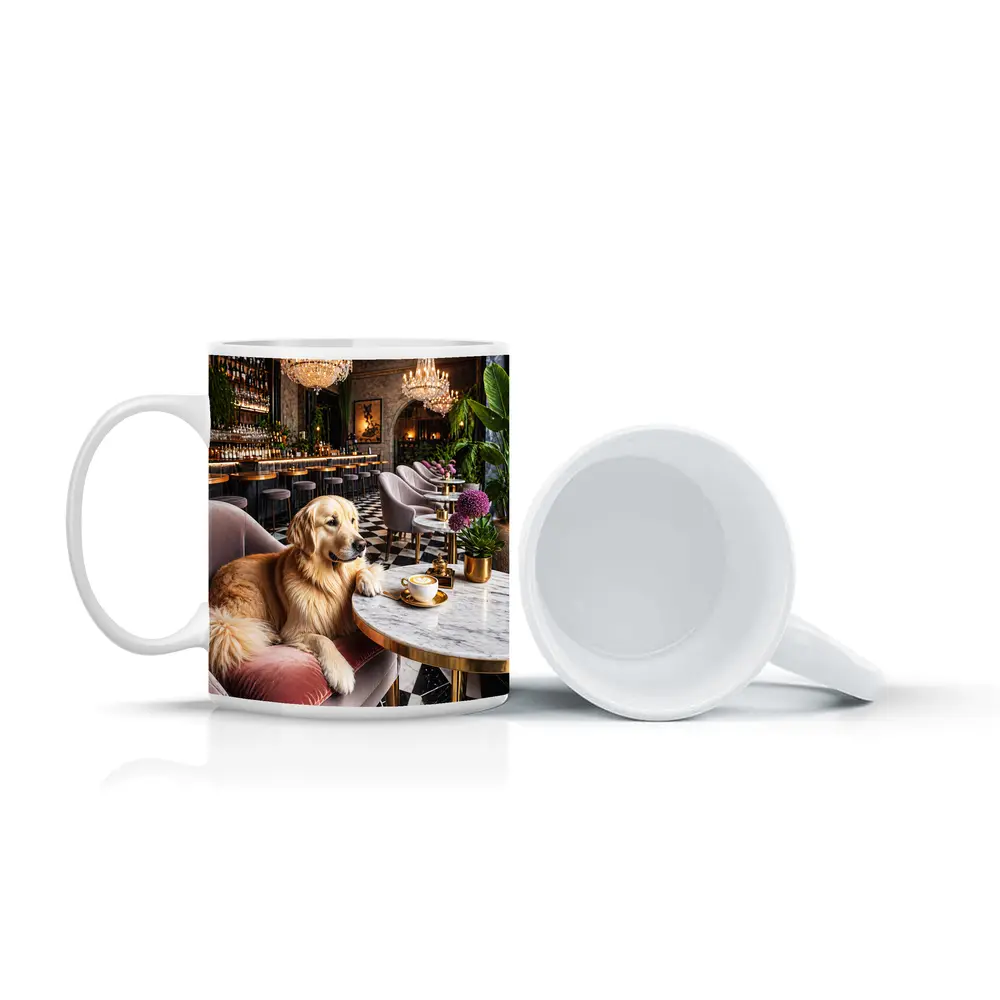Golden Retriever Relaxing in Luxury Cafe – Mugs