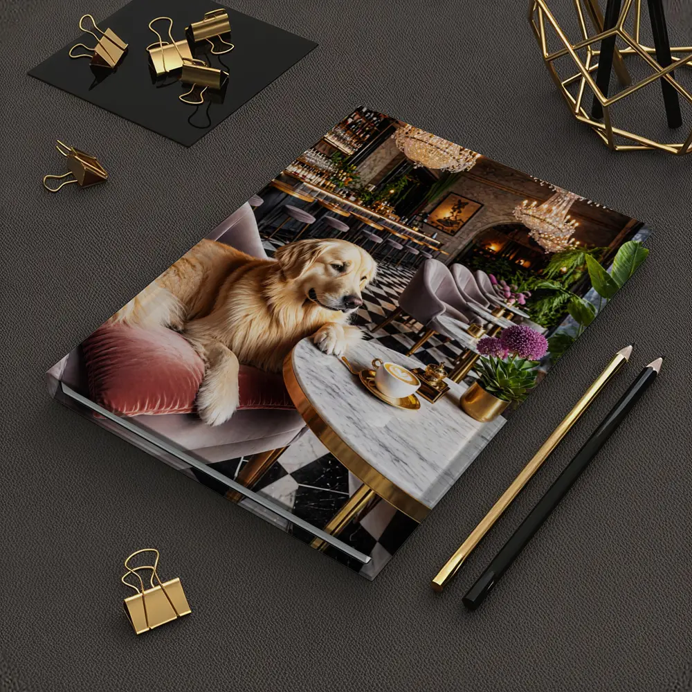 Golden Retriever Relaxing in Luxury Cafe – Notebooks