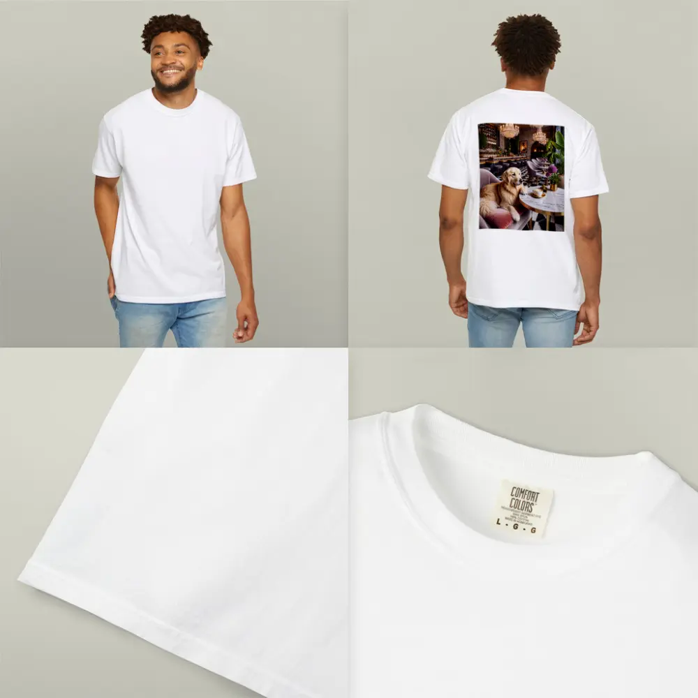 Golden Retriever Relaxing in Luxury Cafe – T-Shirts