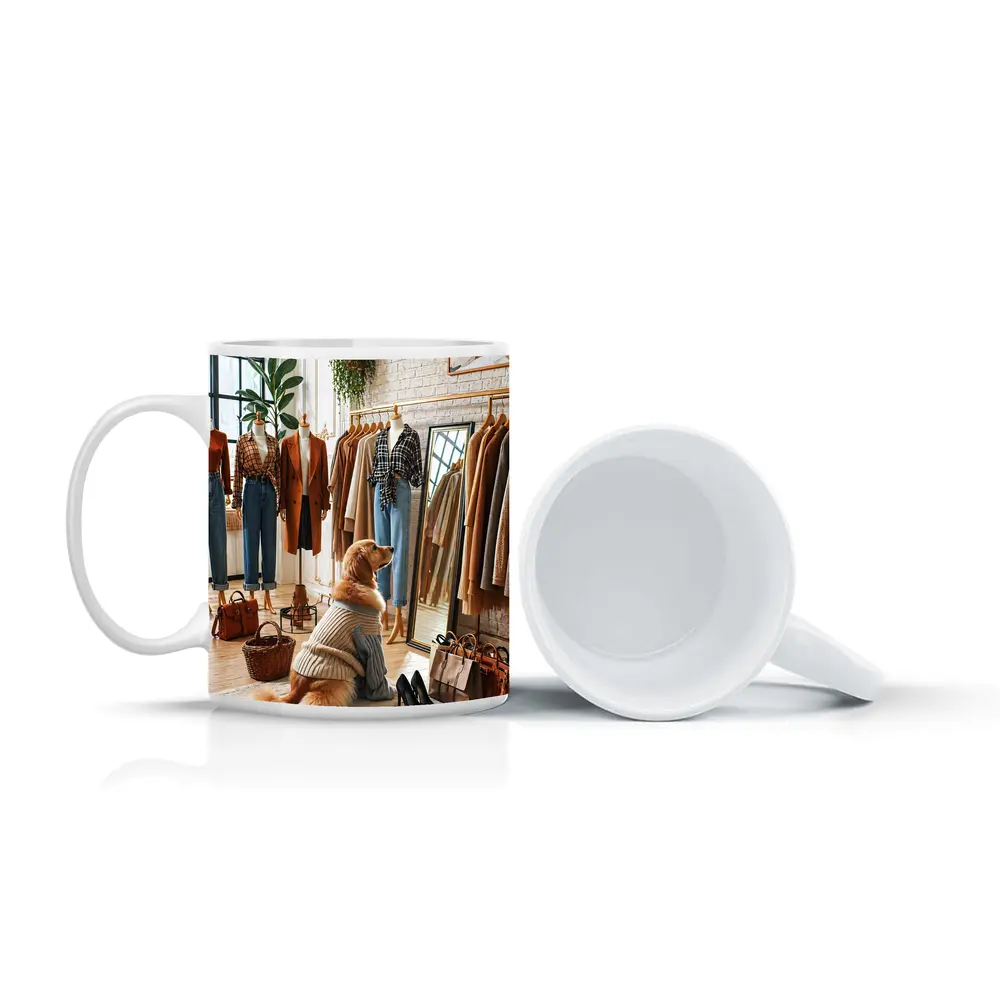 Golden Retriever Dog in Fashion Boutique – Mugs