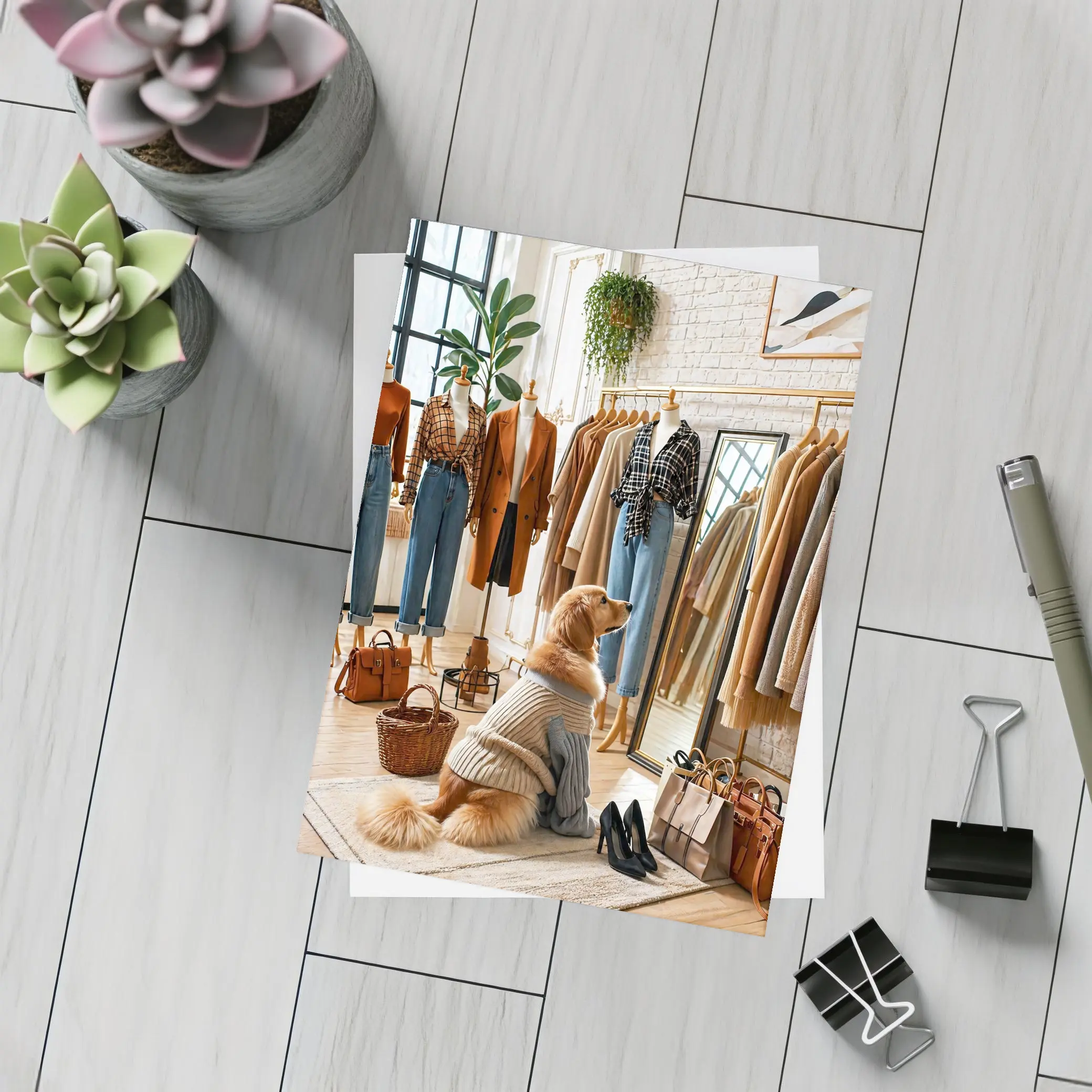 Golden Retriever Dog in Fashion Boutique – Postcards
