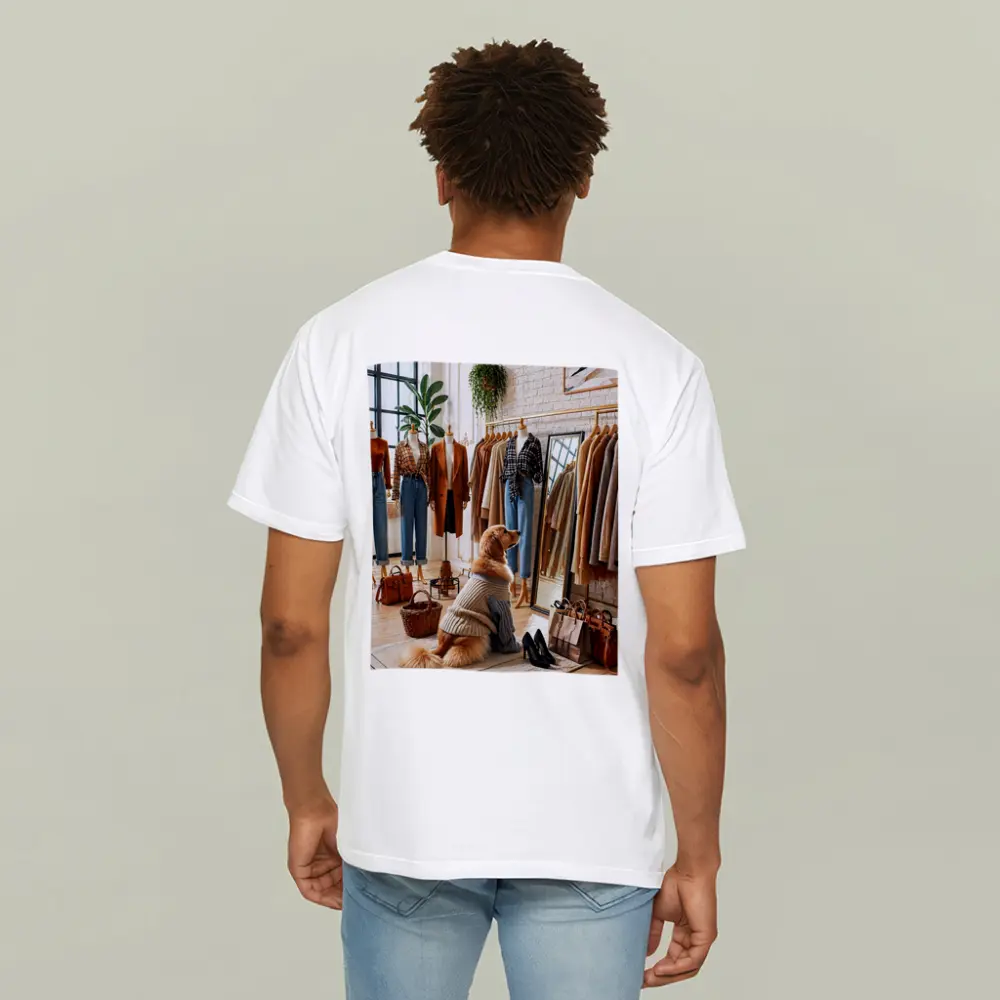 Golden Retriever Dog in Fashion Boutique – T-Shirts
