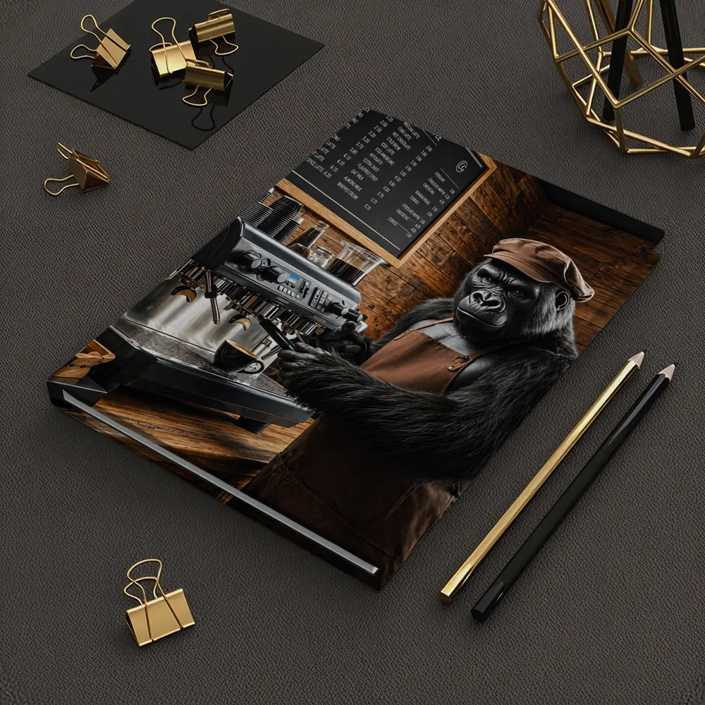 Gorilla Barista Making Coffee In Cafe – Notebooks