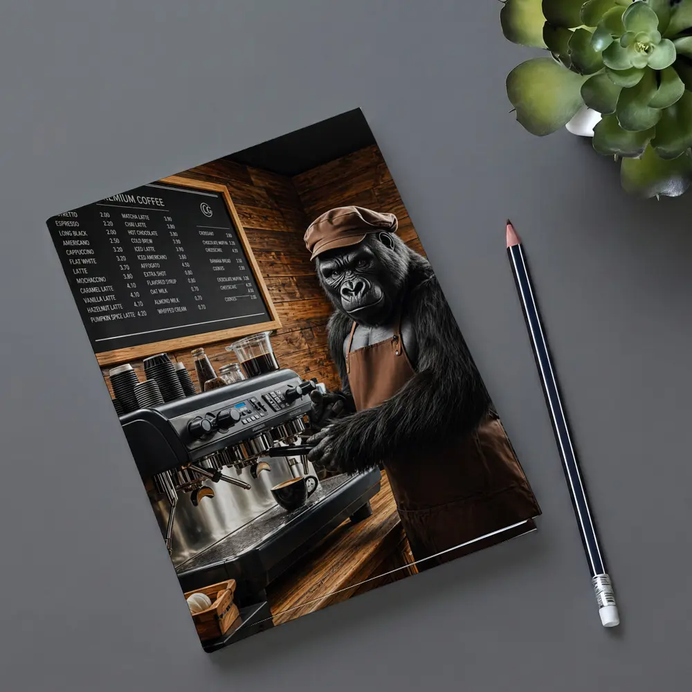 Gorilla Barista Making Coffee In Cafe – Notebooks