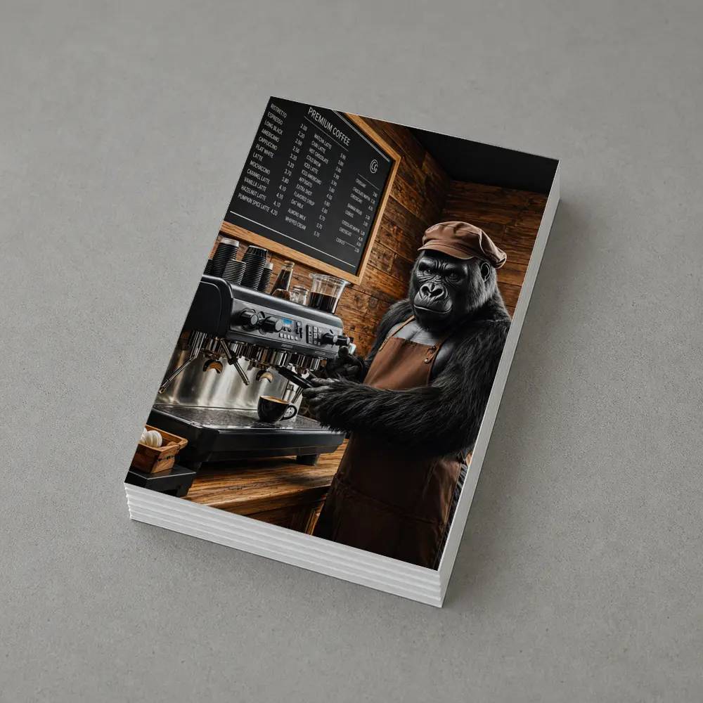 Gorilla Barista Making Coffee In Cafe – Postcards
