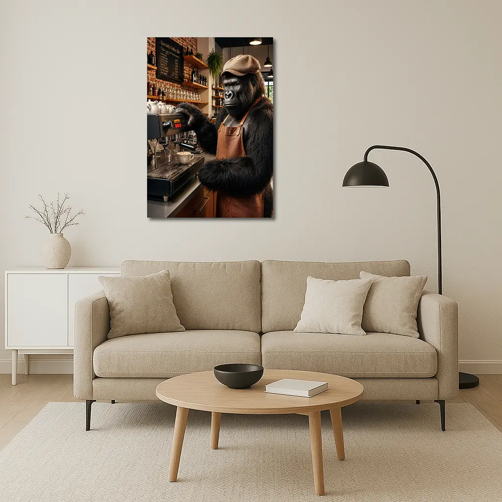 Gorilla Barista Making Espresso Coffee Shop – Wall Art