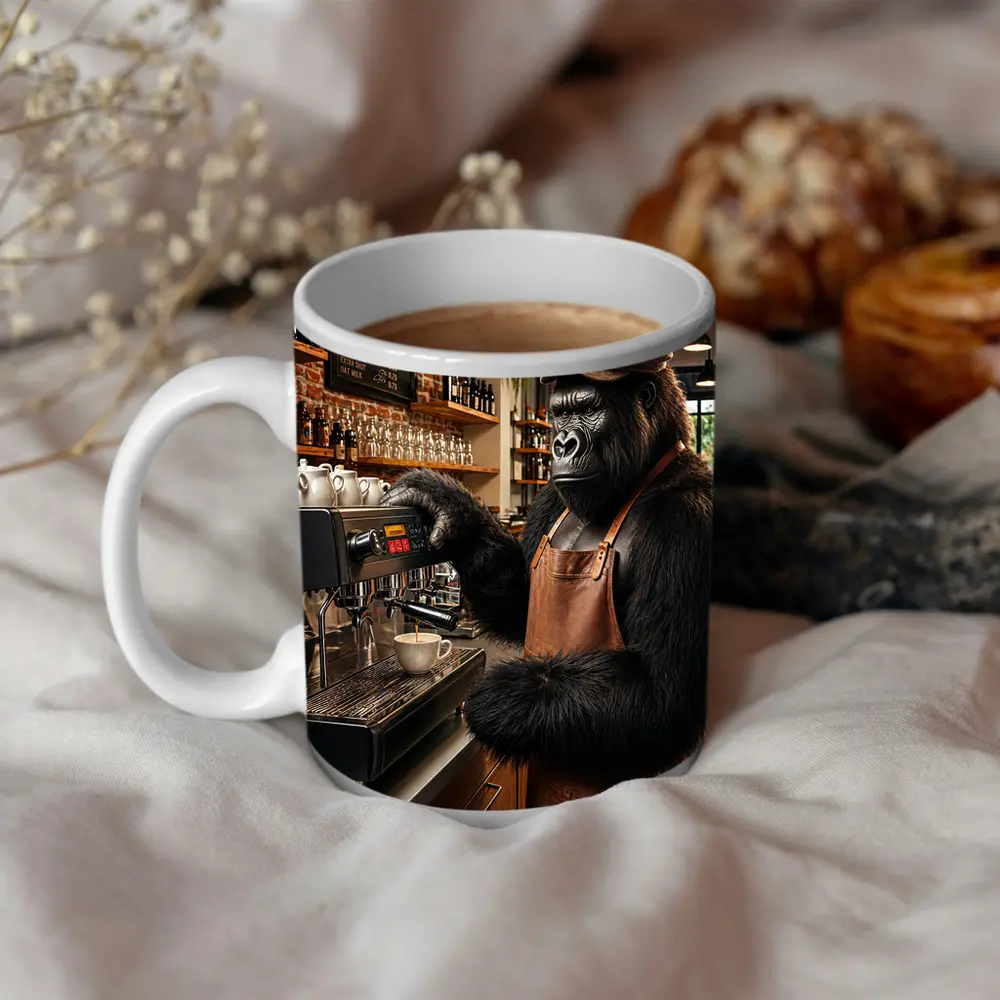 Gorilla Barista Making Espresso Coffee Shop – Mugs