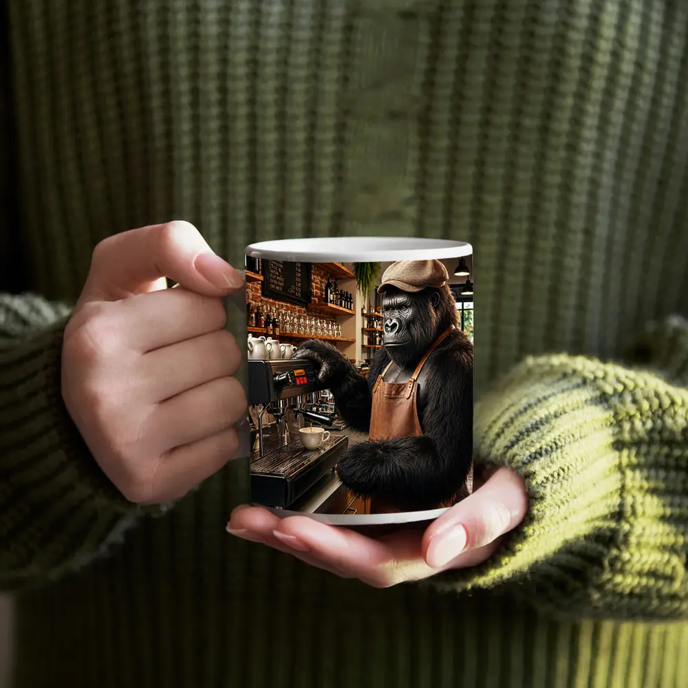 Gorilla Barista Making Espresso Coffee Shop – Mugs