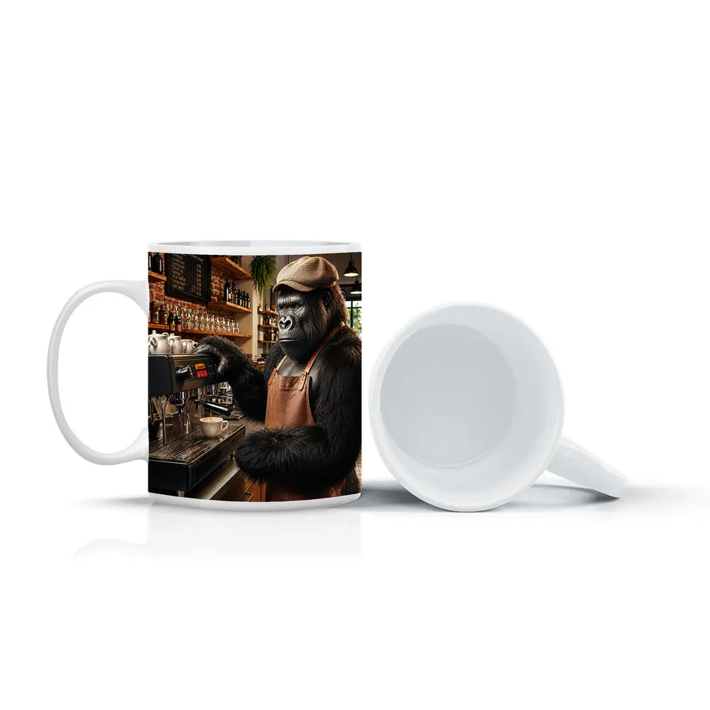 Gorilla Barista Making Espresso Coffee Shop – Mugs