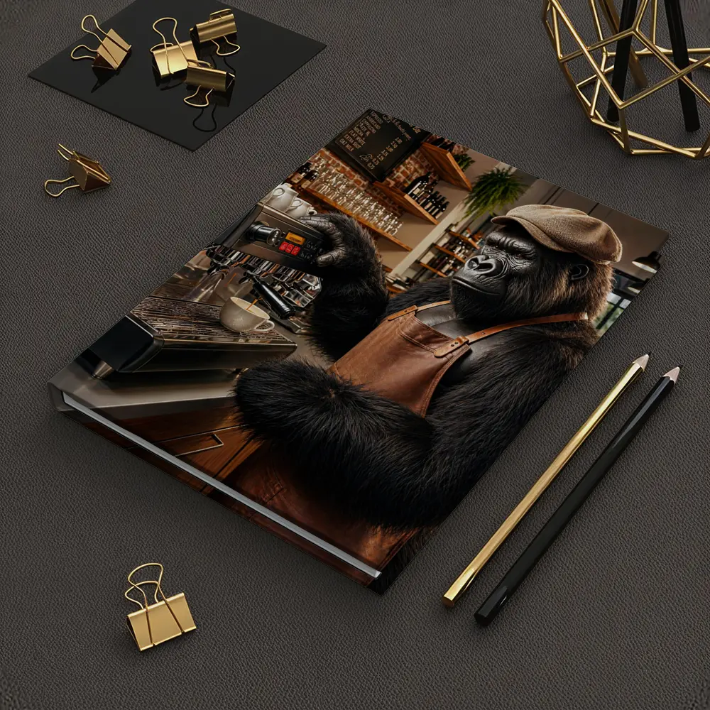 Gorilla Barista Making Espresso Coffee Shop – Notebooks
