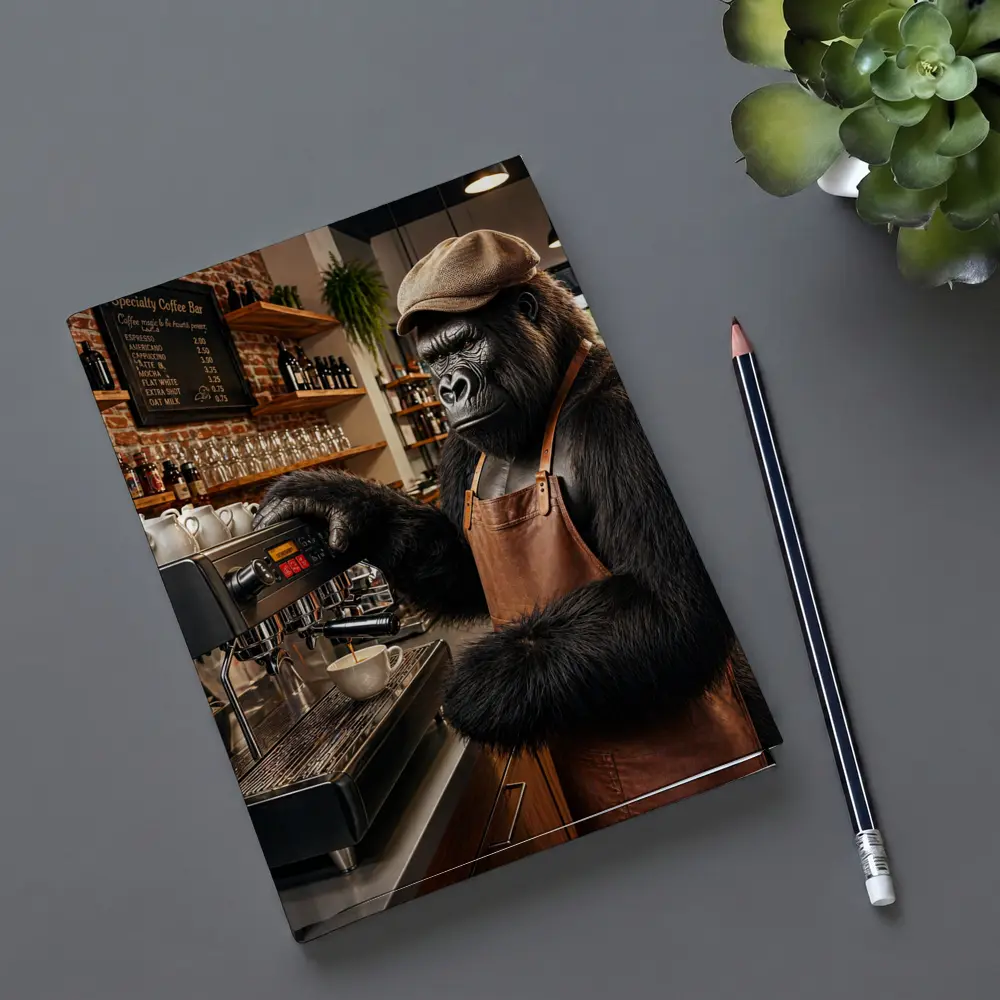 Gorilla Barista Making Espresso Coffee Shop – Notebooks