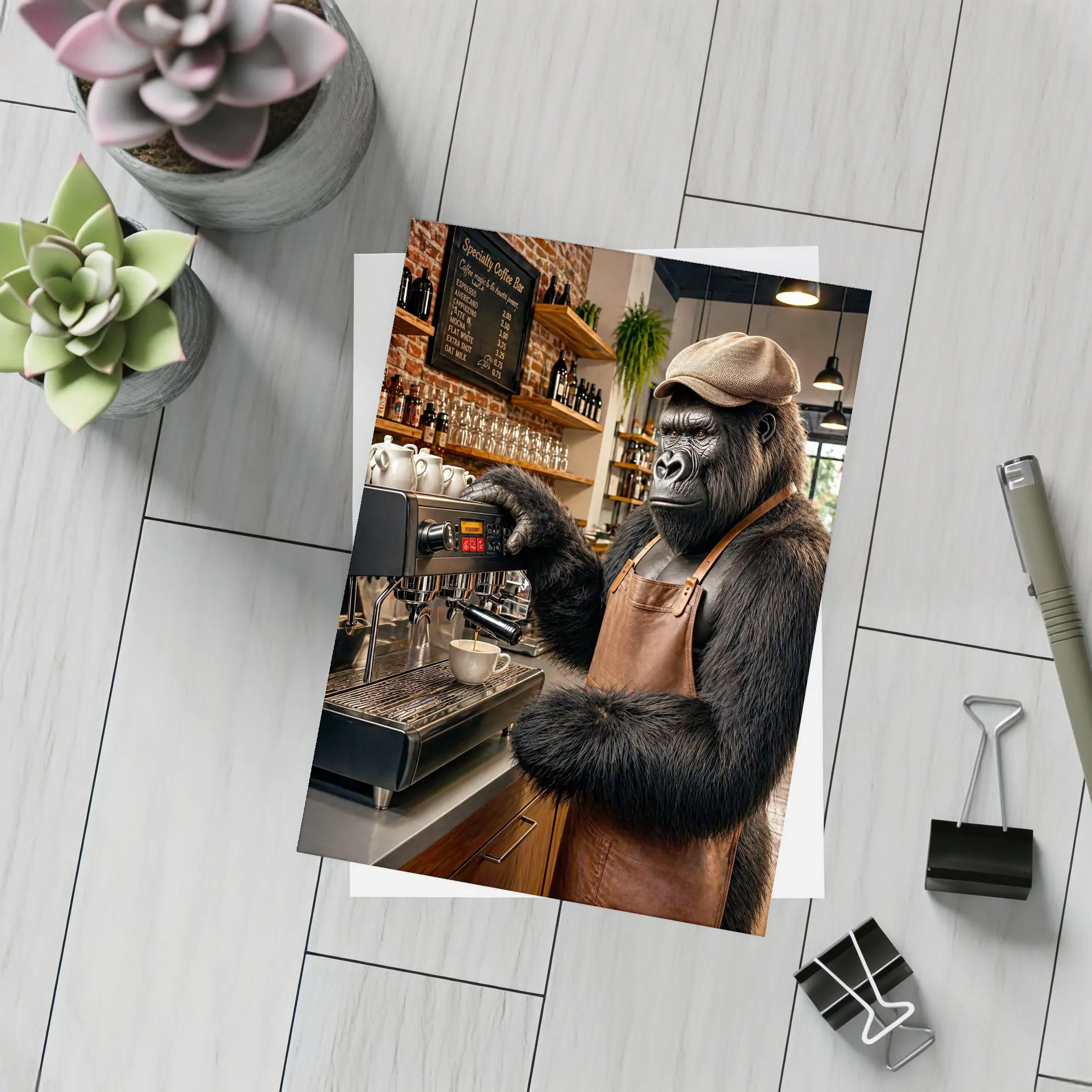 Gorilla Barista Making Espresso Coffee Shop – Postcards