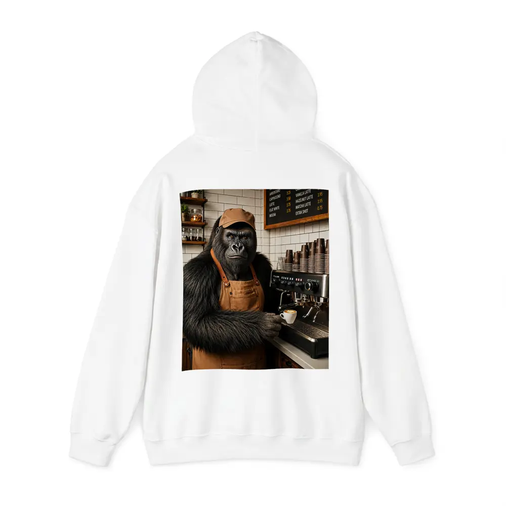 Gorilla Barista Serving Espresso In Cafe – Hoodies