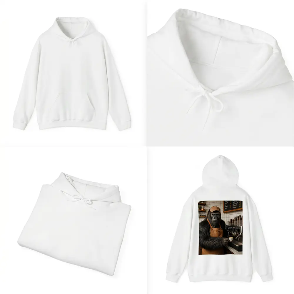 Gorilla Barista Serving Espresso In Cafe – Hoodies