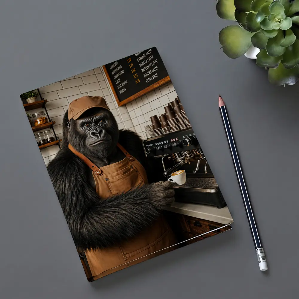Gorilla Barista Serving Espresso In Cafe – Notebooks