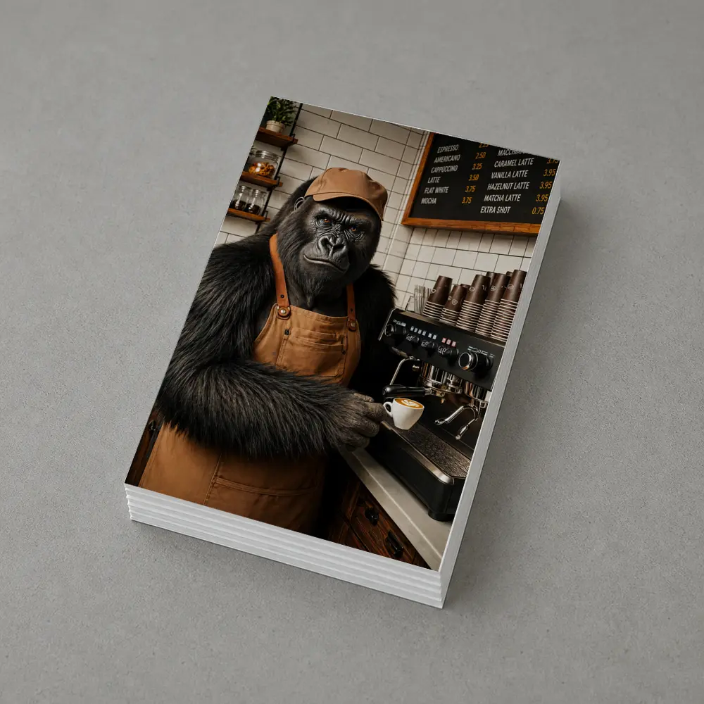 Gorilla Barista Serving Espresso In Cafe – Postcards