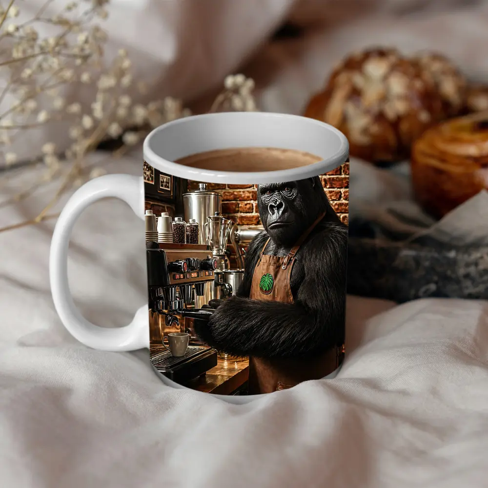 Gorilla Barista Working Espresso Machine Brick Cafe – Mugs