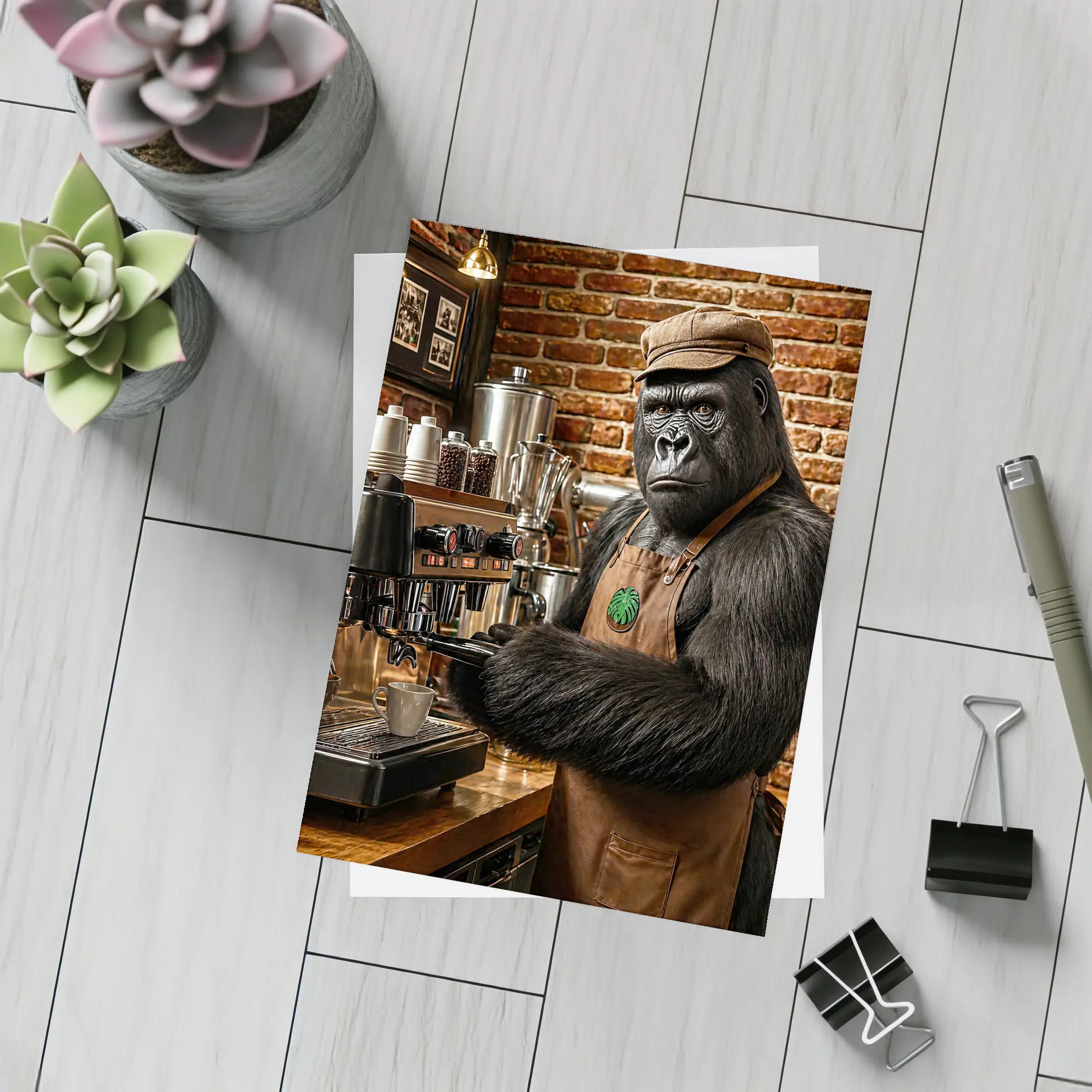 Gorilla Barista Working Espresso Machine Brick Cafe – Postcards