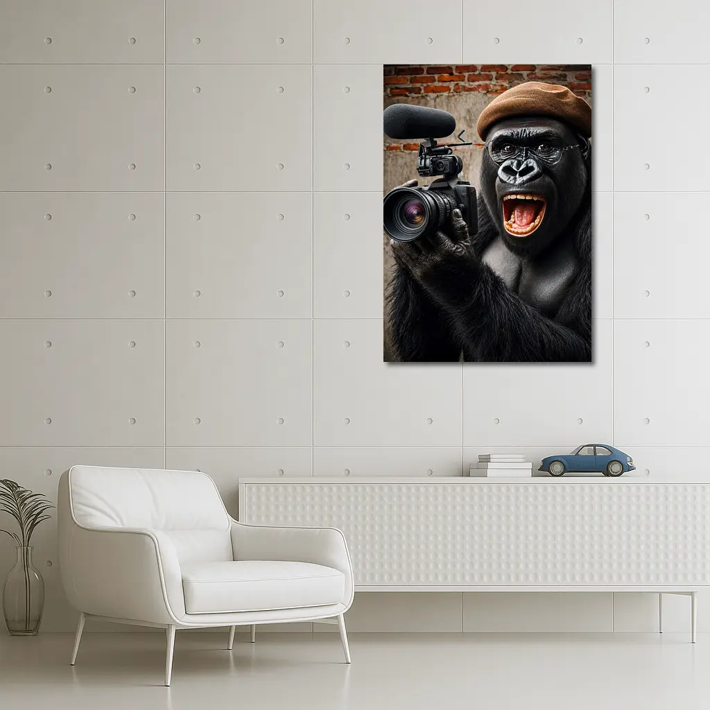Gorilla Filmmaker With Camera Brick Wall – Wall Art