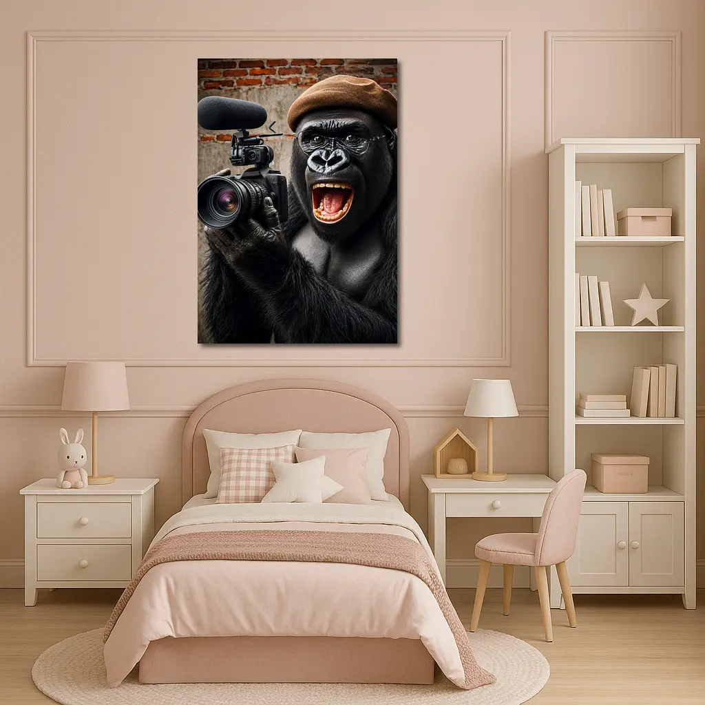 Gorilla Filmmaker With Camera Brick Wall – Wall Art