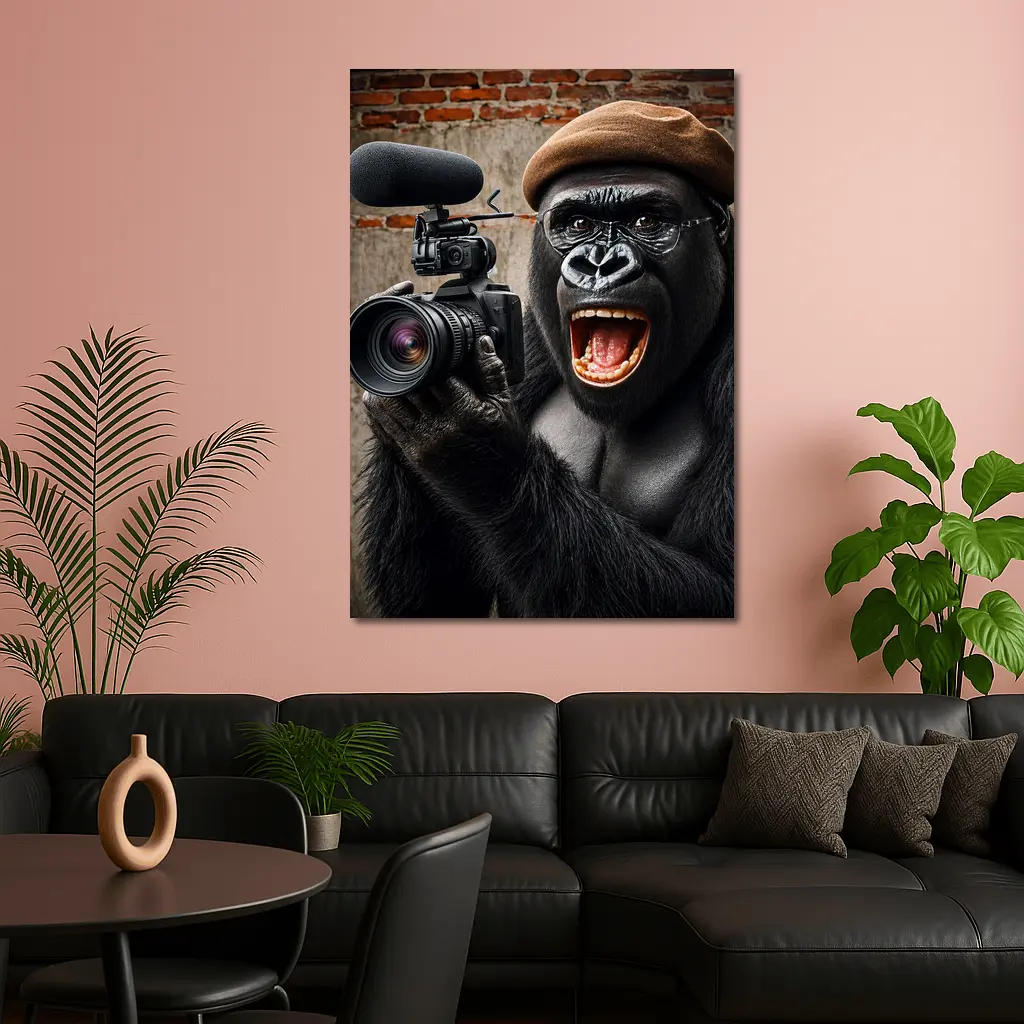 Gorilla Filmmaker With Camera Brick Wall – Wall Art