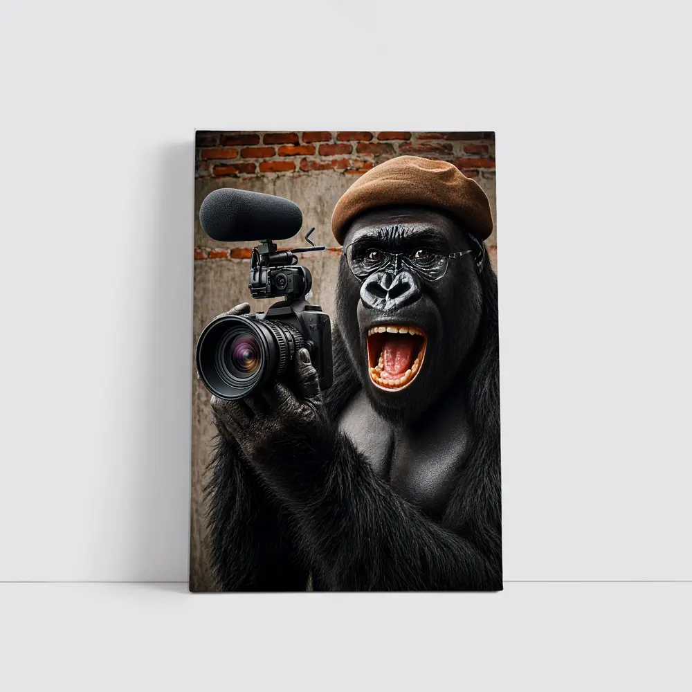 Gorilla Filmmaker With Camera Brick Wall – Wall Art