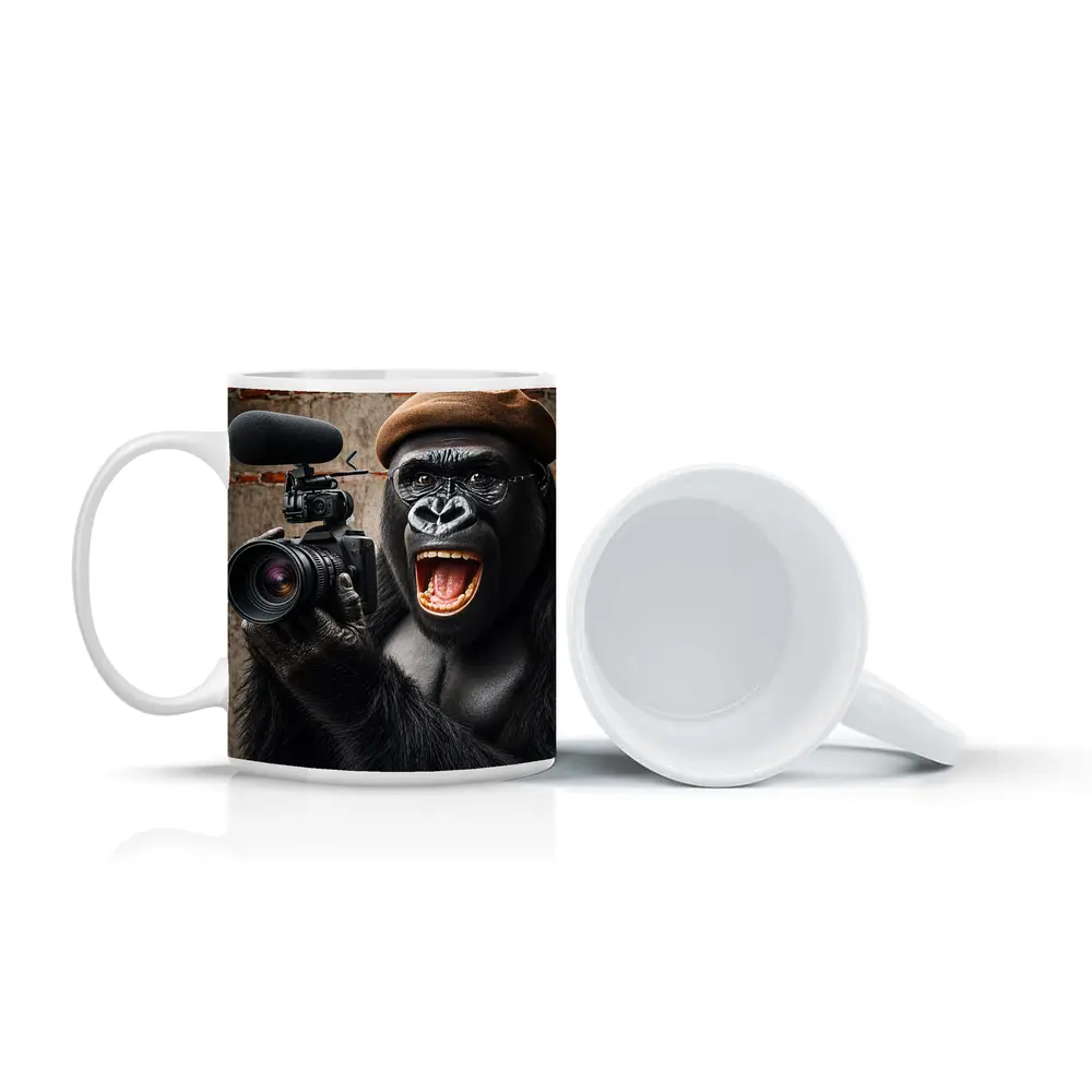 Gorilla Filmmaker With Camera Brick Wall – Mugs