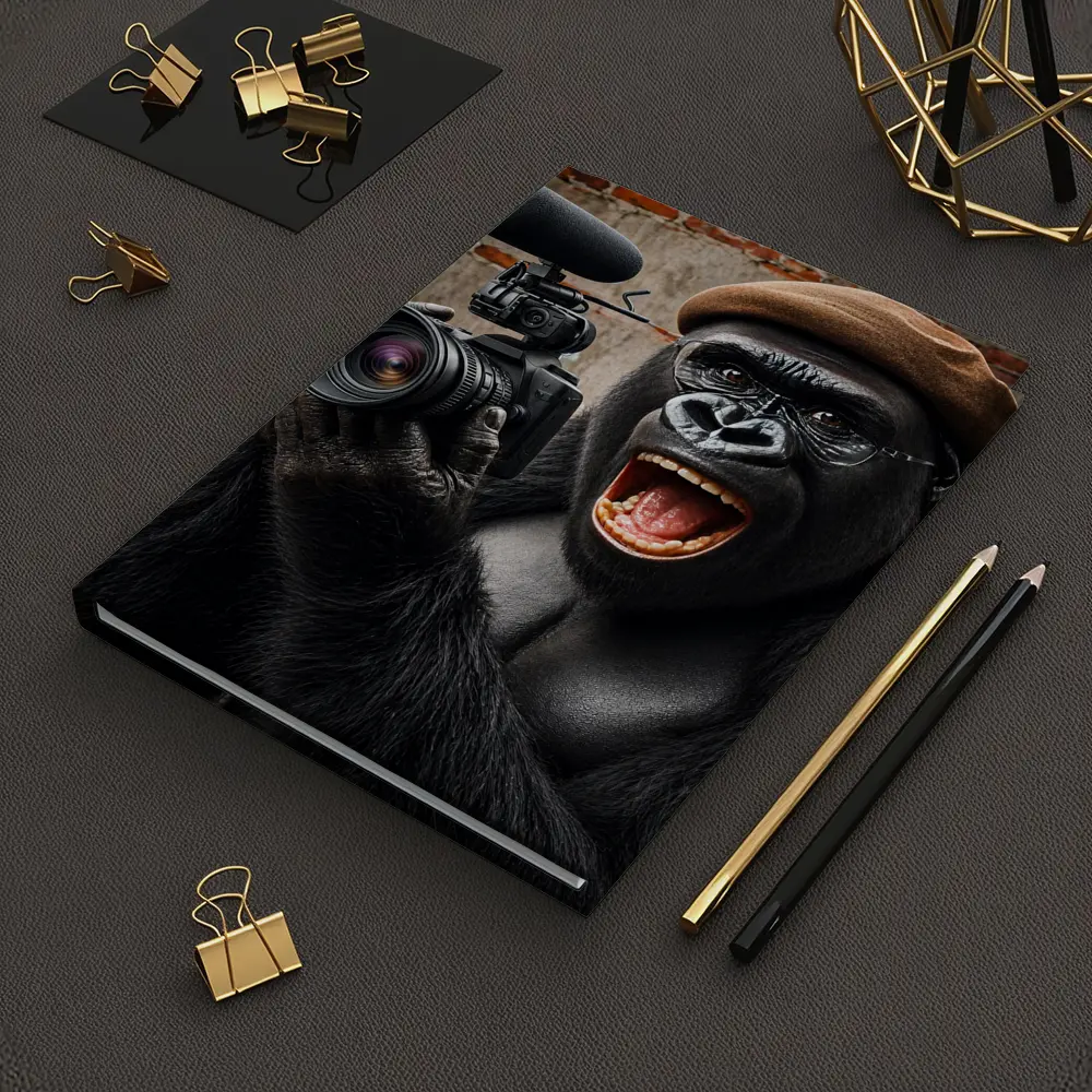 Gorilla Filmmaker With Camera Brick Wall – Notebooks