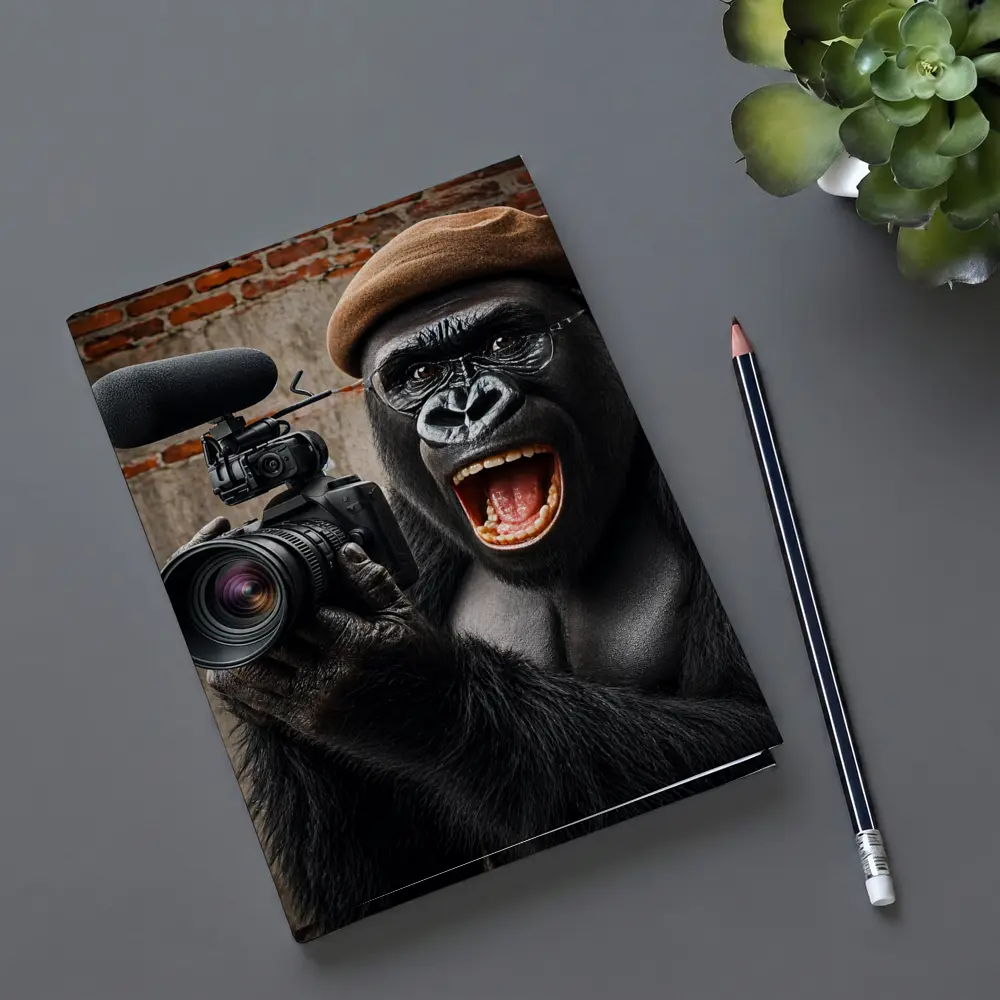 Gorilla Filmmaker With Camera Brick Wall – Notebooks