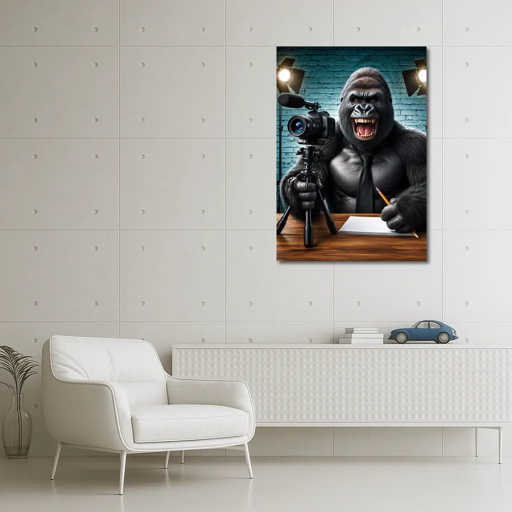 Gorilla Blogger Writing at Studio Desk – Wall Art