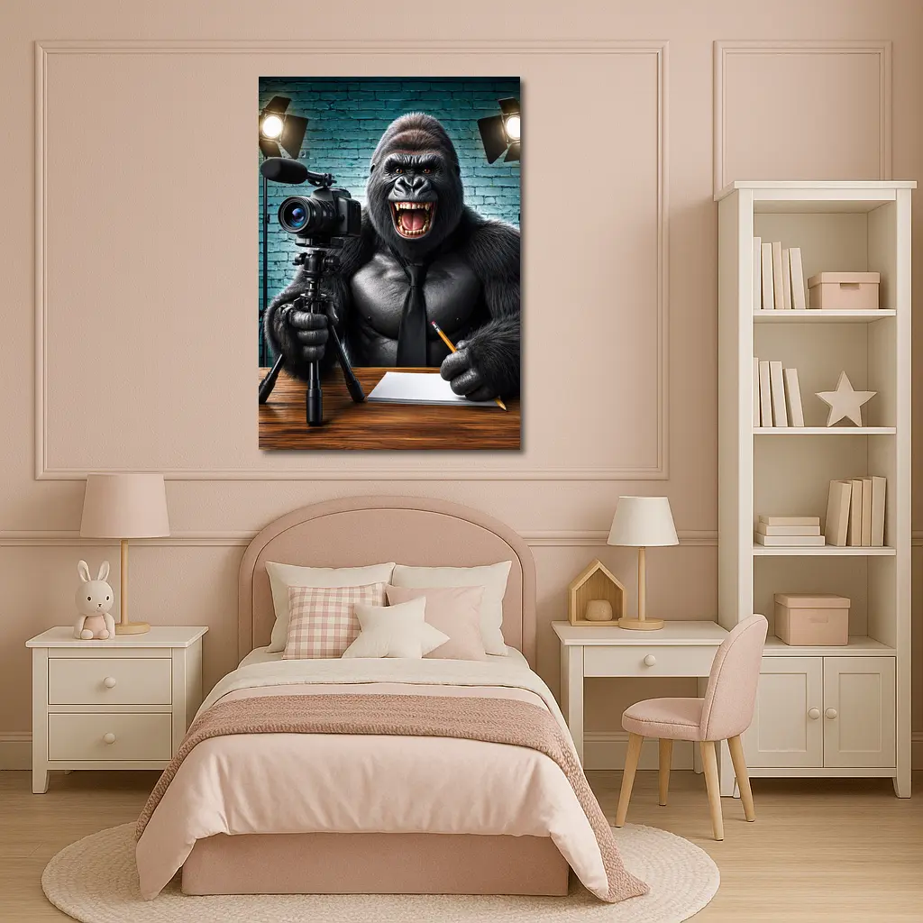 Gorilla Blogger Writing at Studio Desk – Wall Art