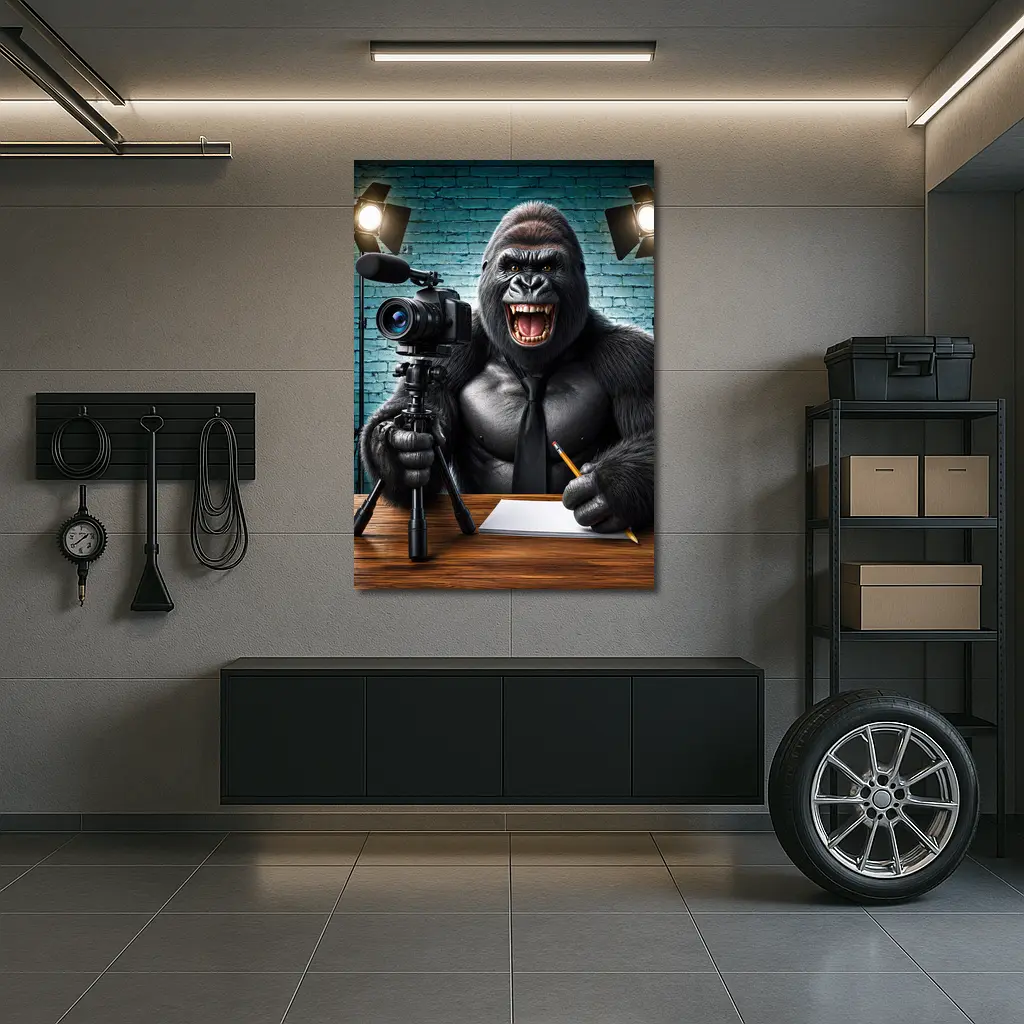 Gorilla Blogger Writing at Studio Desk – Wall Art