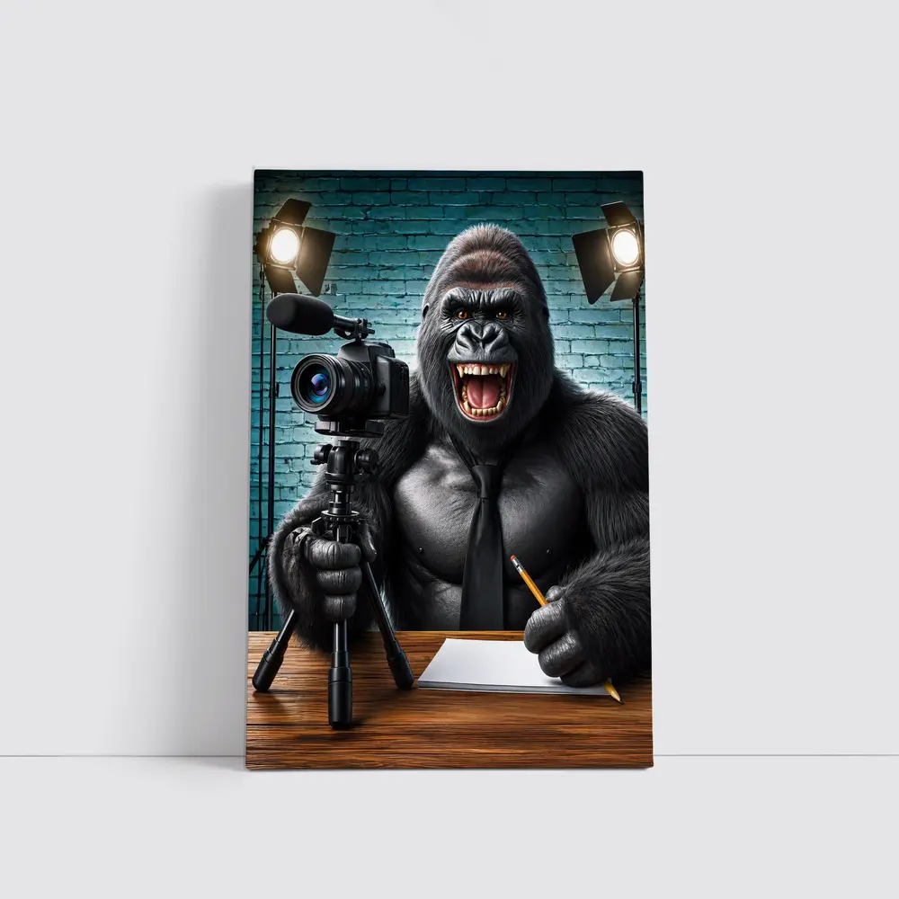 Gorilla Blogger Writing at Studio Desk – Wall Art