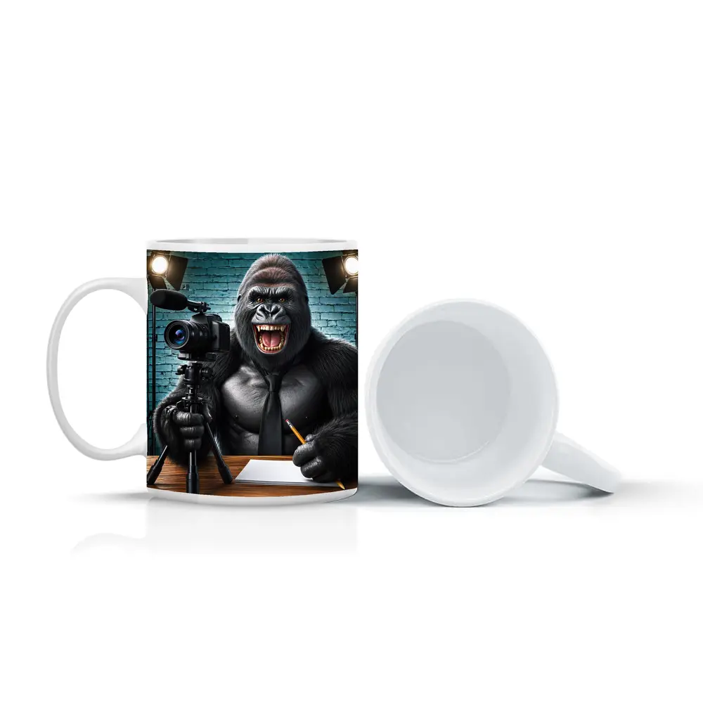 Gorilla Blogger Writing at Studio Desk – Mugs