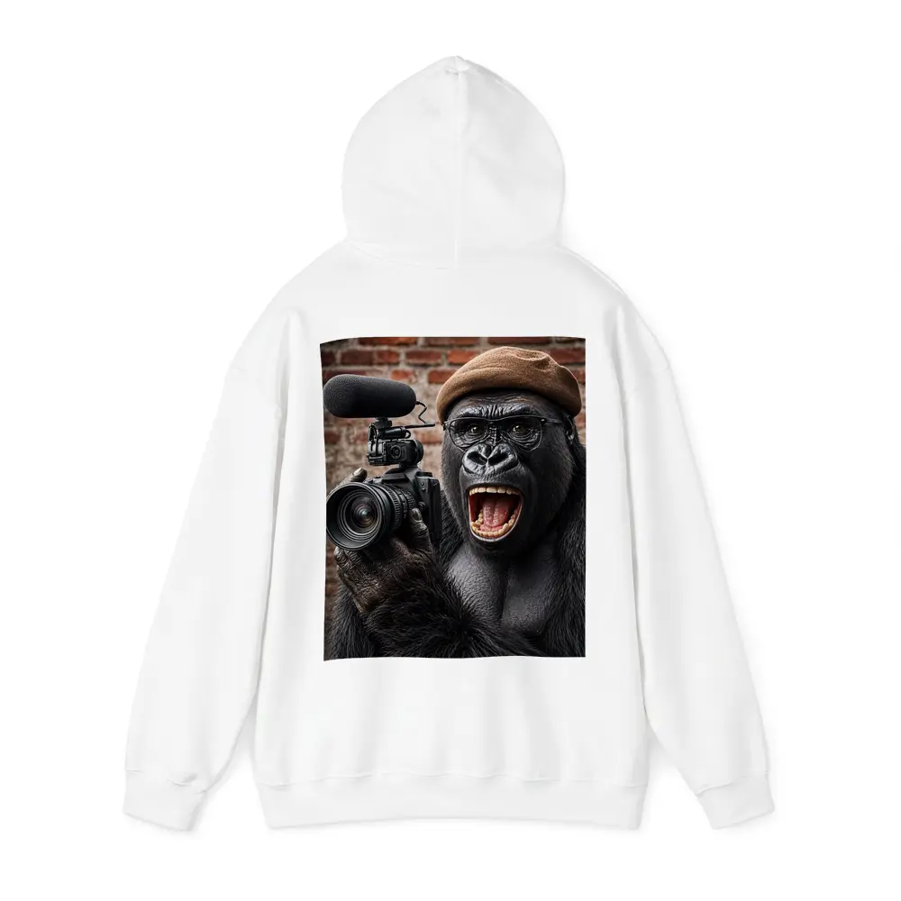 Gorilla Filmmaker With Camera Brick Background – Hoodies