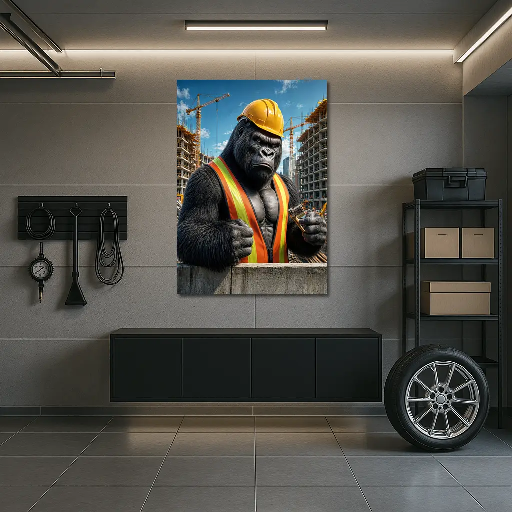 Gorilla Construction Worker Building Site Background – Wall Art