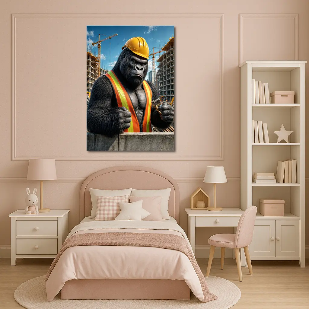 Gorilla Construction Worker Building Site Background – Wall Art