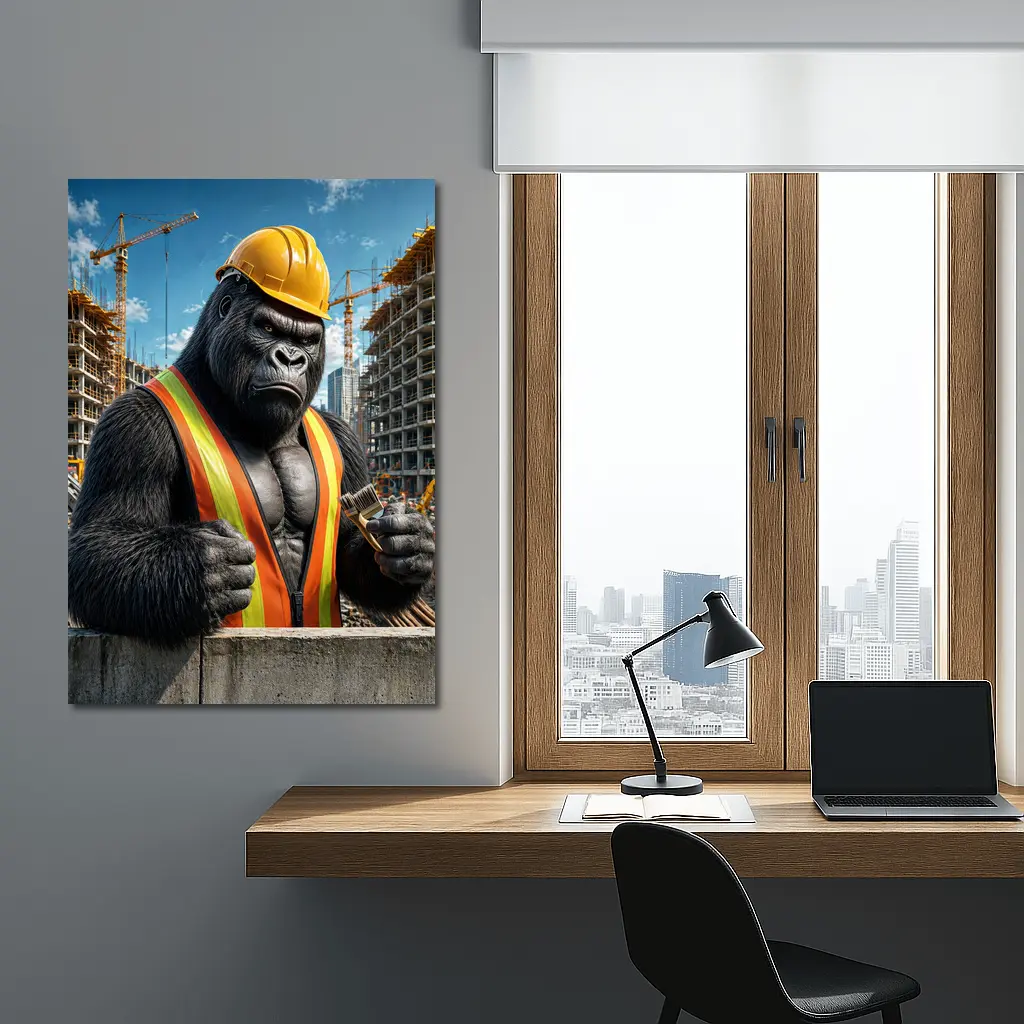 Gorilla Construction Worker Building Site Background – Wall Art