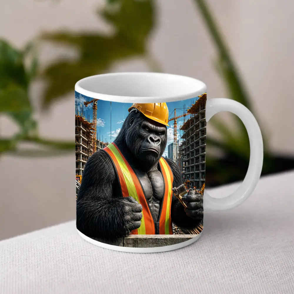 Gorilla Construction Worker Building Site Background – Mugs