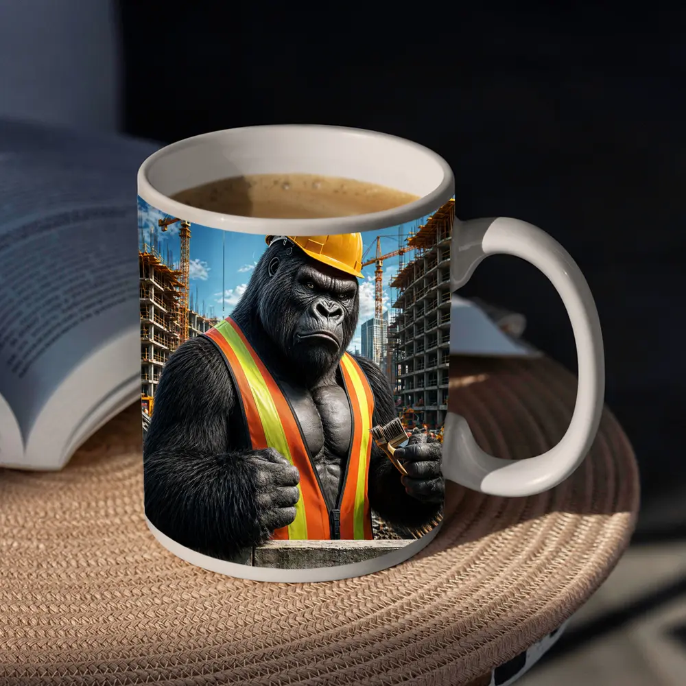 Gorilla Construction Worker Building Site Background – Mugs