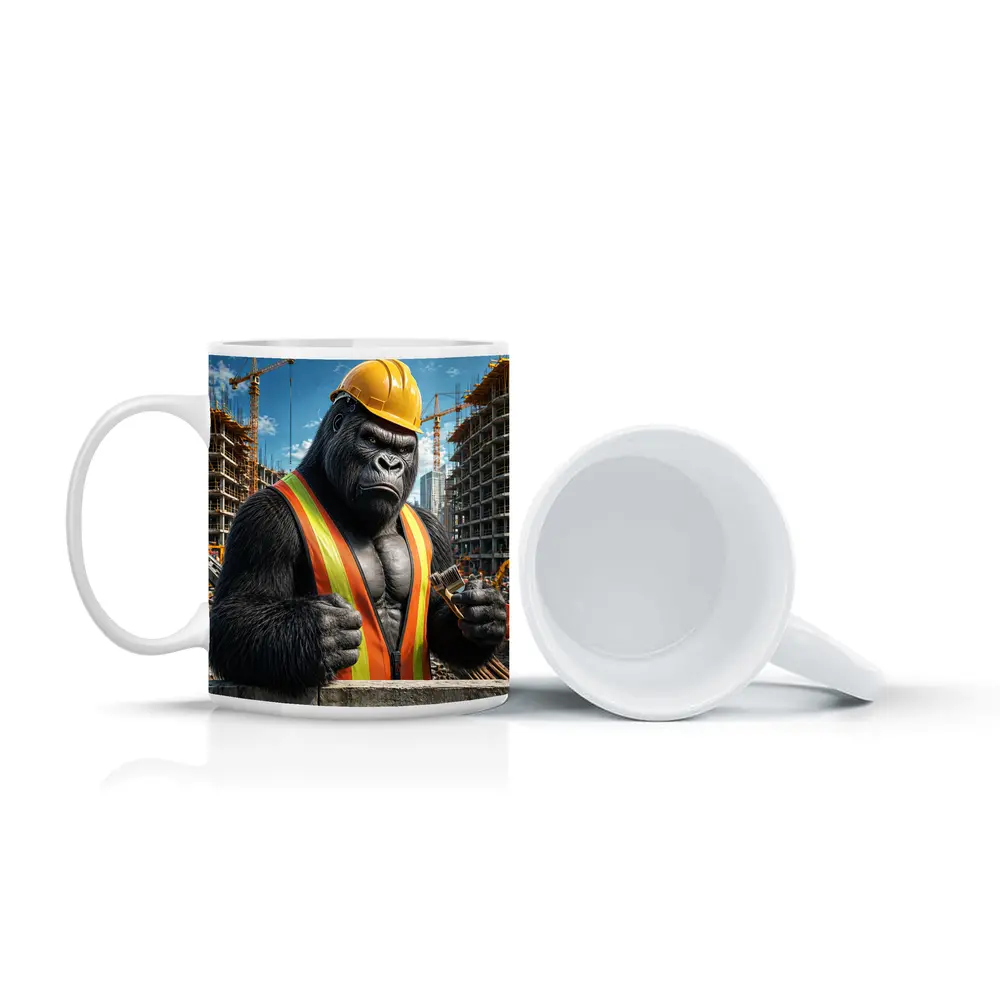 Gorilla Construction Worker Building Site Background – Mugs