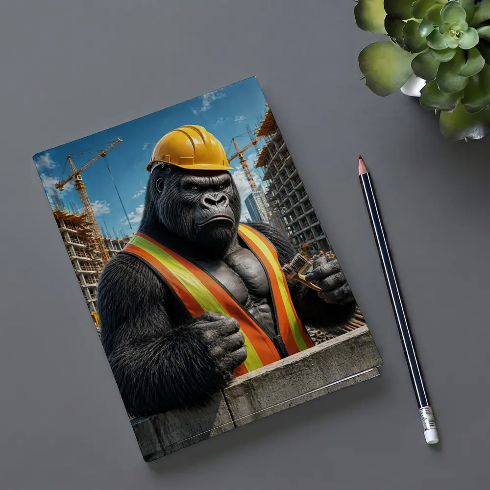 Gorilla Construction Worker Building Site Background – Notebooks