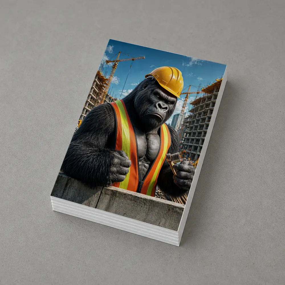 Gorilla Construction Worker Building Site Background – Postcards