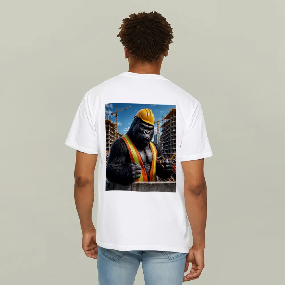 Gorilla Construction Worker Building Site Background – T-Shirts